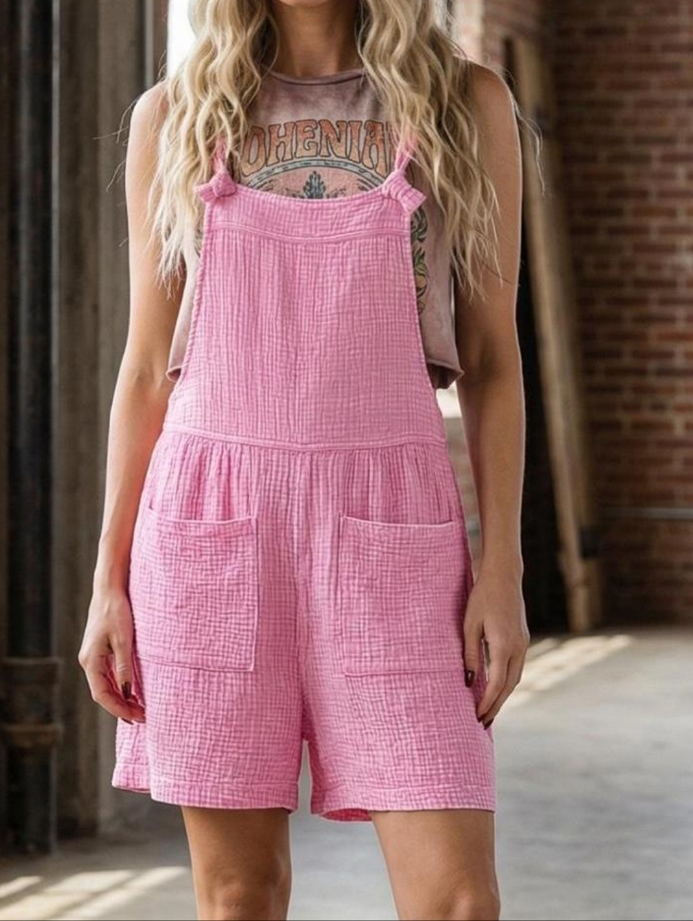 Zenana Outfitters Pink Textured Romper